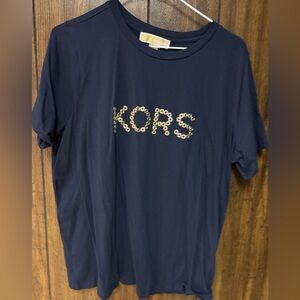 Michael Kors Navy Tee with Gold Sequin 'KORS' Logo